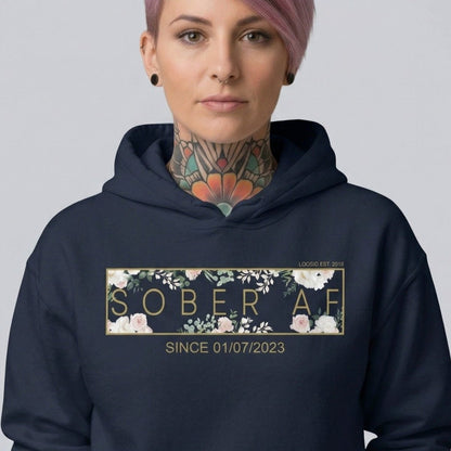 Sober AF Flower Recovery Hoodie close-up view (view 2)