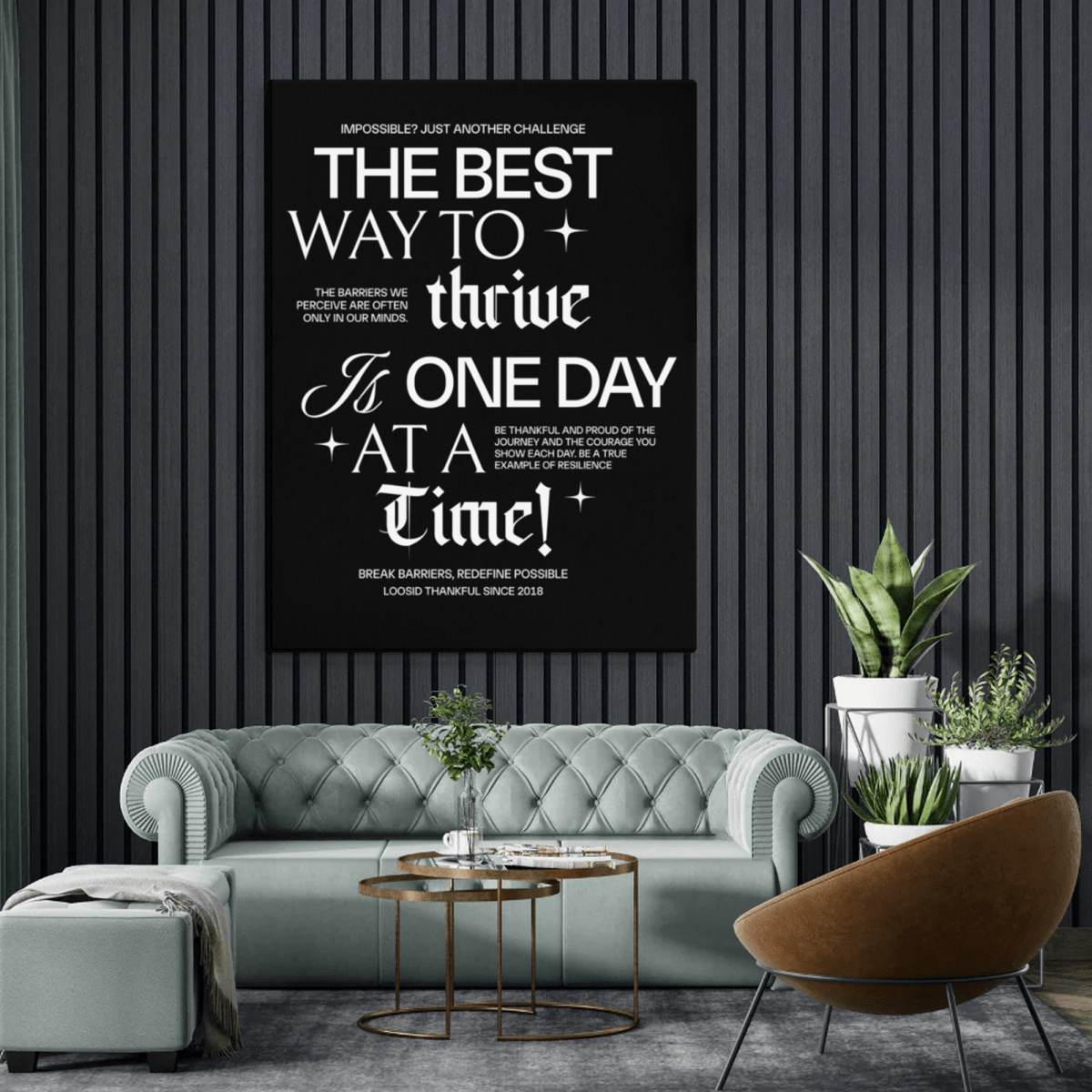 Loosid Be Thankful & Thrive Canvas with Recovery Quote Sobriety Art featuring the design
