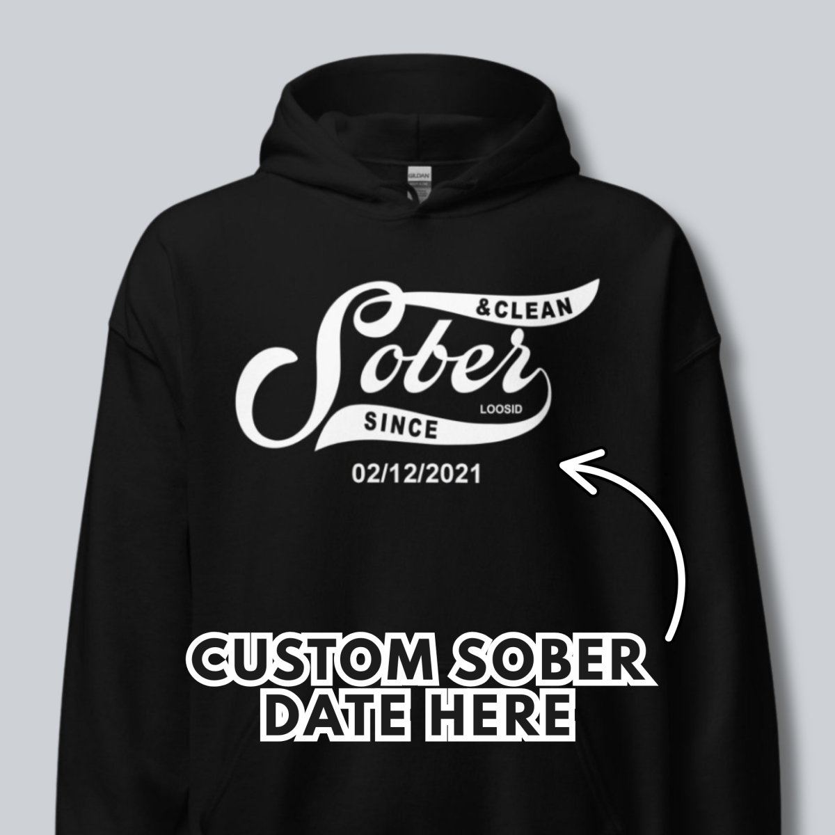 Men Sober Since Recovery Hoodie flat lay styled image (view 3)