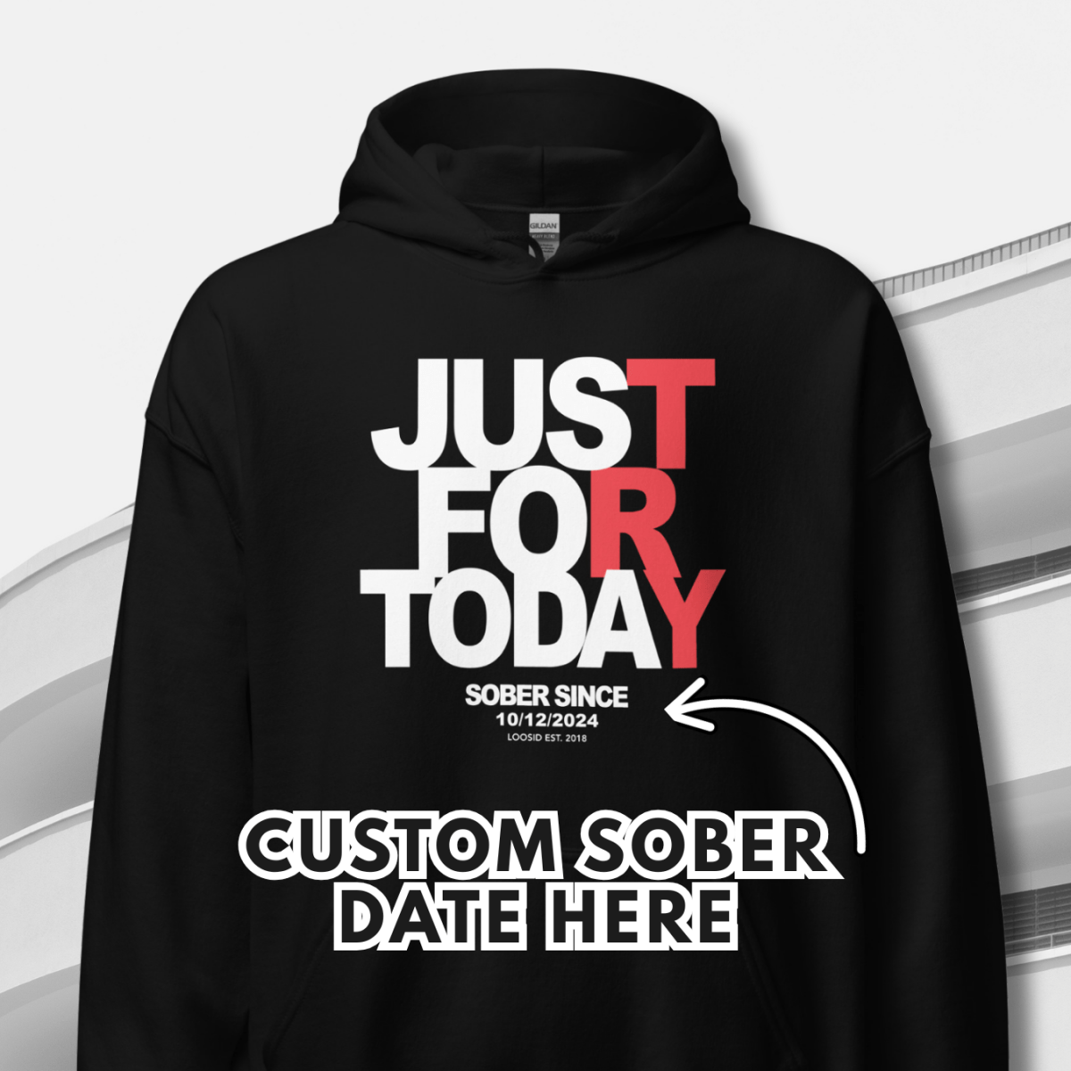 Just For Today Women's Custom Sobriety Date Recovery Hoodie graphic detail (view 4)