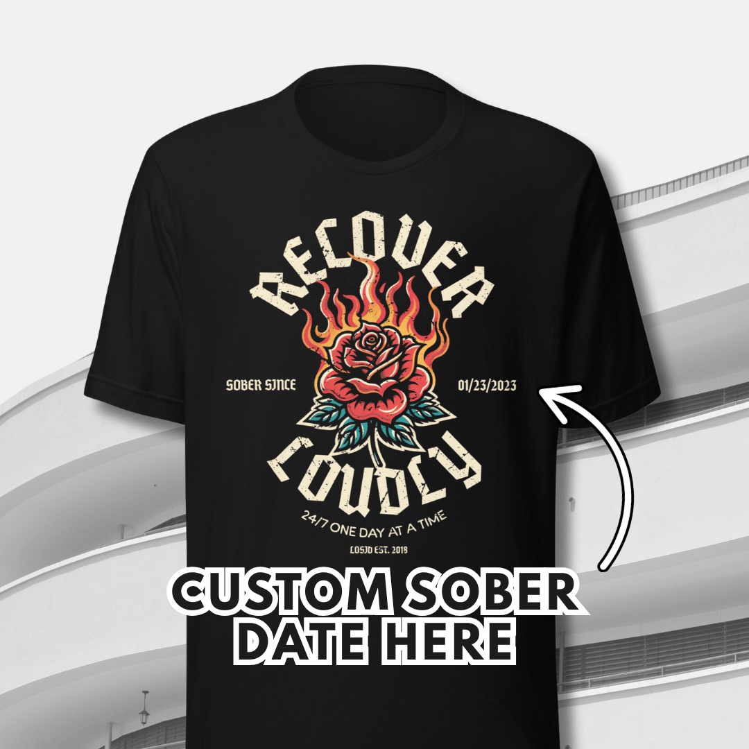 Recover Loudly Sober T Shirt graphic detail (view 4)