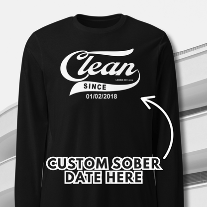 Clean Since Long Sleeve Sober T Shirt flat lay styled image (view 3)