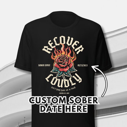 Recover Loudly Sober T Shirt graphic detail (view 4)