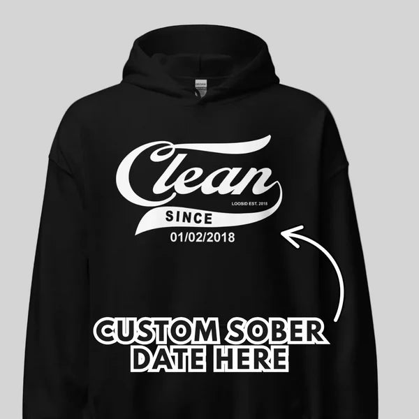 Clean Since Recovery Hoodie flat lay styled image (view 3)