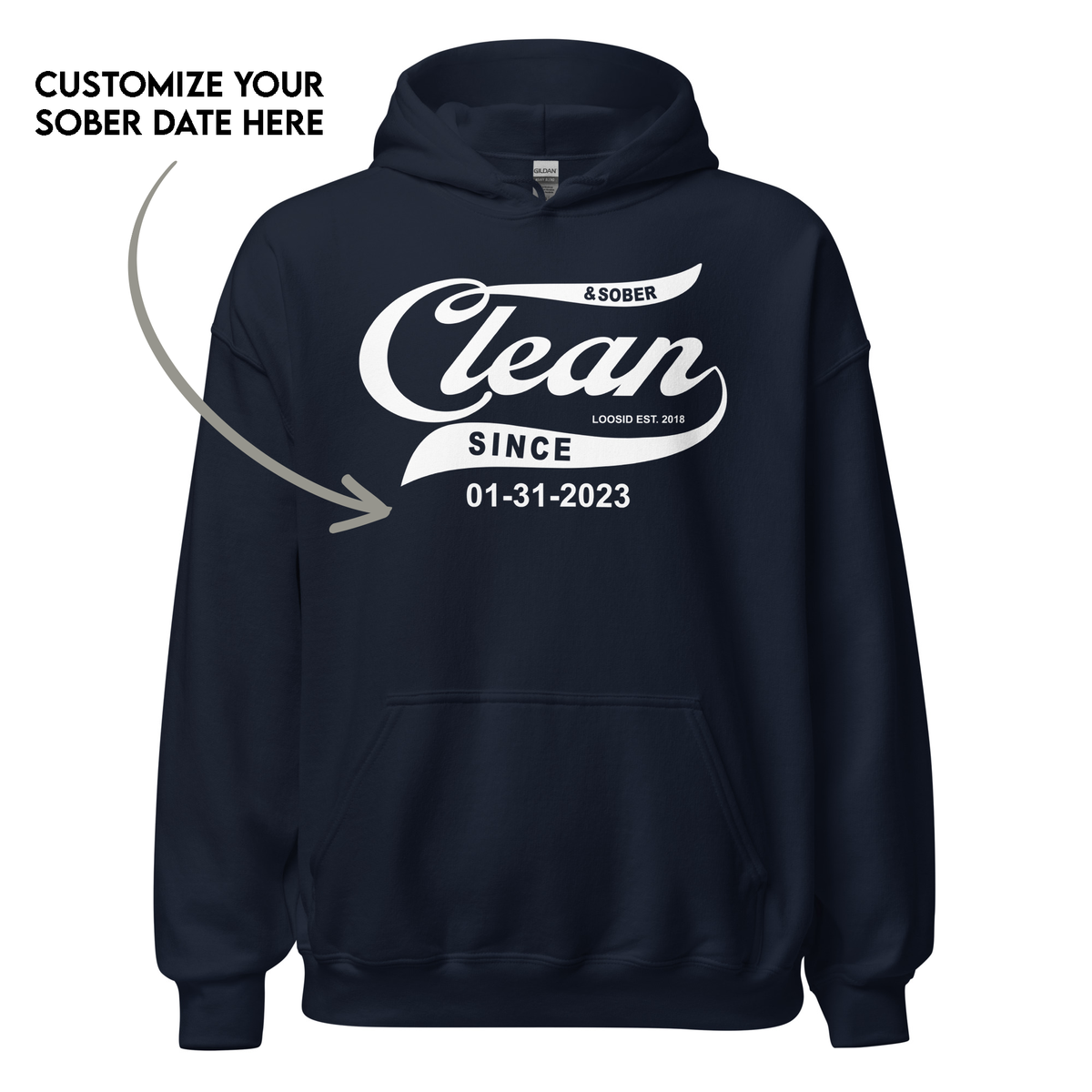 Recovery hoodie with custom sobriety date