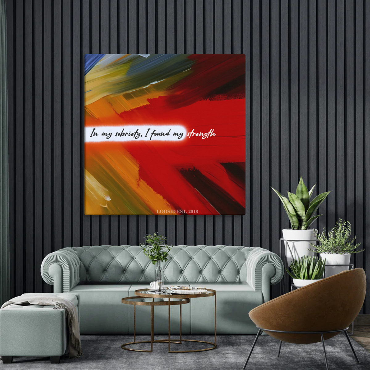 Sobriety Art canvas with inspiring recovery message and bold abstract design