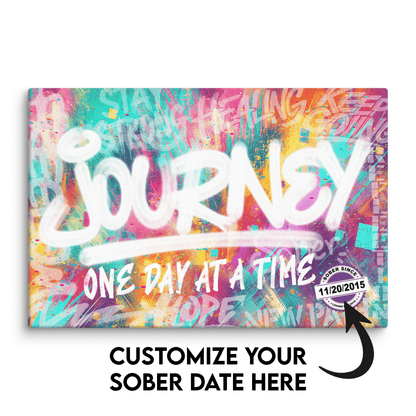 Journey One Day At A Time Canvas with Date Sobriety Art flat lay styled image (view 3)
