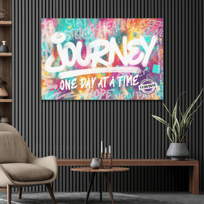 Journey One Day At A Time Canvas with Date Sobriety Art close-up view (view 2)