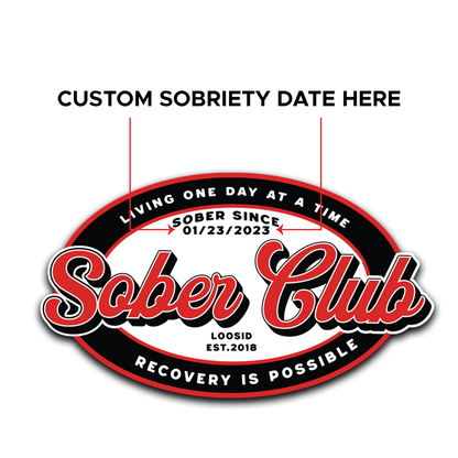 Sober Club Badge Left Chest Print Unisex Zip Recovery Hoodie lifestyle view (view 35)