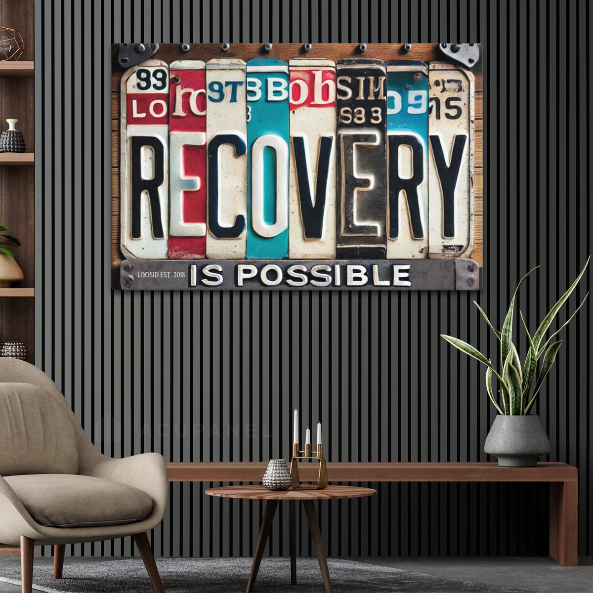 Sobriety art featuring vintage license plate design