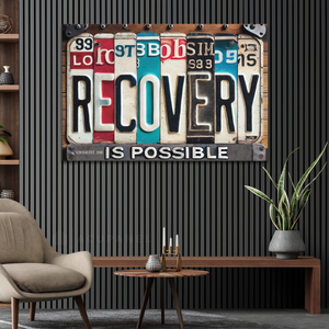 Sobriety art featuring vintage license plate design