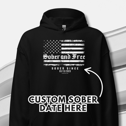 Sober and Free Custom Sobriety Date Recovery Hoodie lifestyle view (view 5)