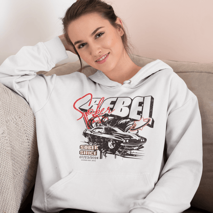 Sober Rebel Custom Sobriety Date Recovery Hoodie close-up view (view 2)