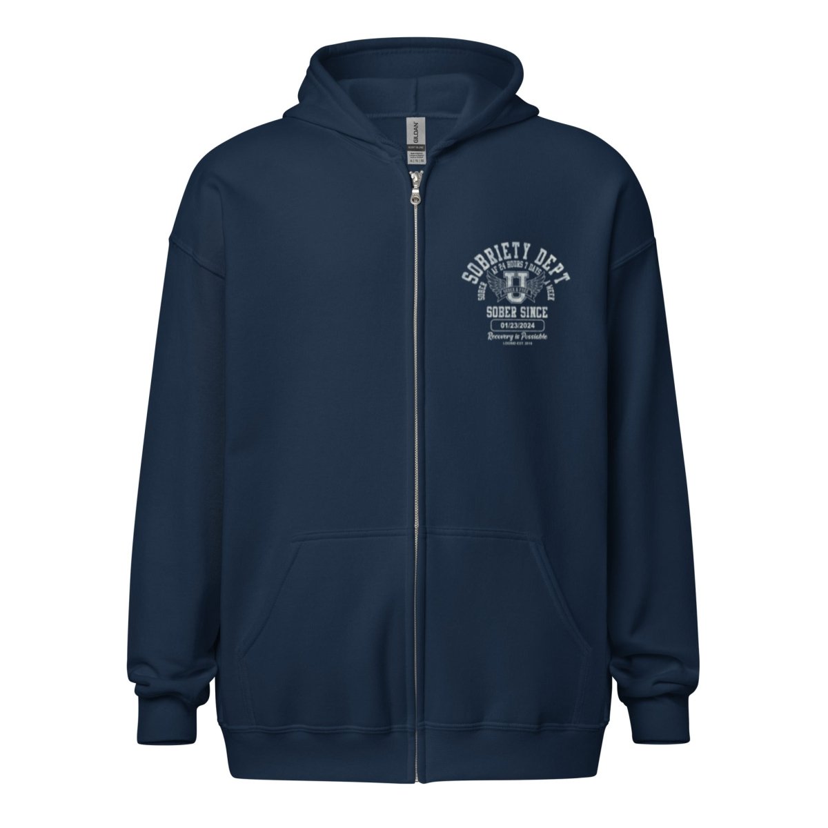 Sobriety Dept Recovery Hoodie flat lay styled image (view 3)