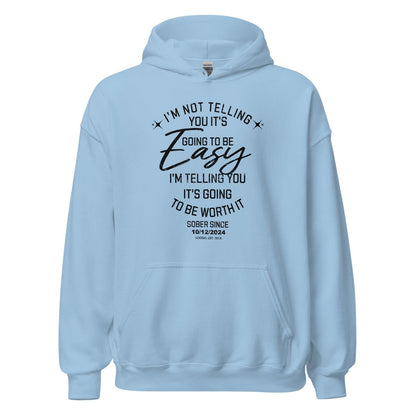 I'm Not Telling You It's Easy Custom Sobriety Date Recovery Hoodie close-up view (view 22)