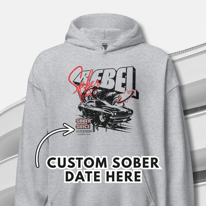 Sober Rebel Custom Sobriety Date Recovery Hoodie flat lay styled image (view 13)