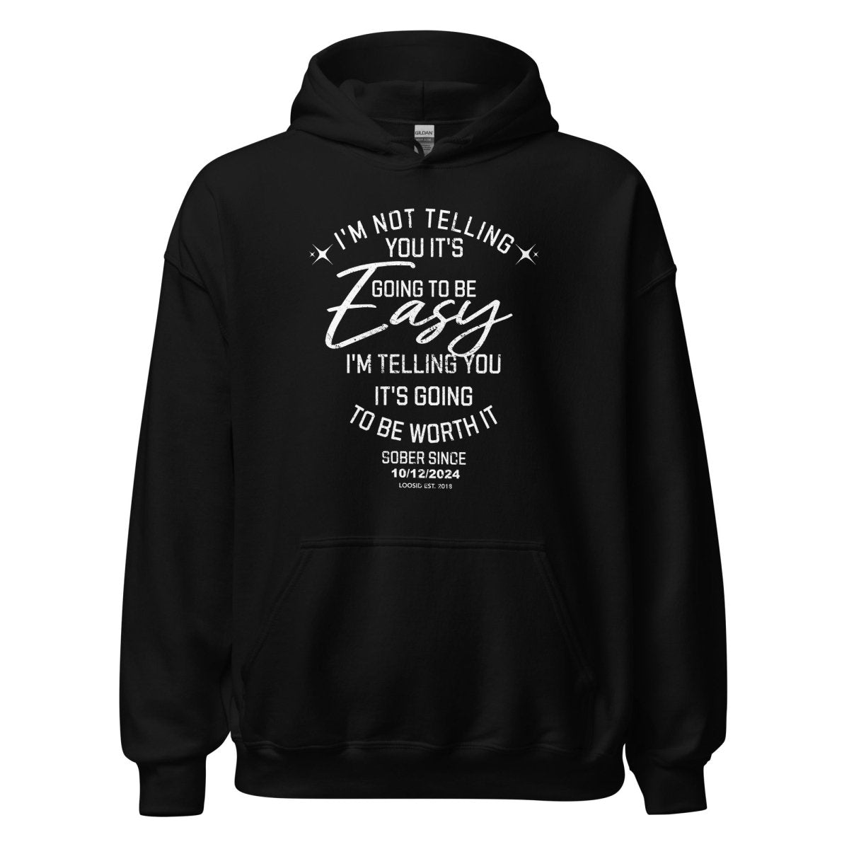 I'm Not Telling You It's Easy Custom Sobriety Date Recovery Hoodie graphic detail (view 4)