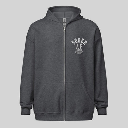 Sober AF Since Zip Recovery Hoodie close-up view (view 12)