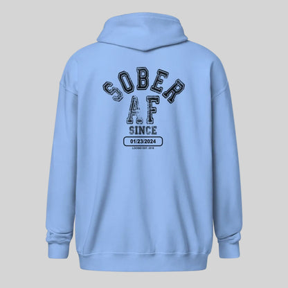 Sober AF Since Zip Recovery Hoodie close-up view (view 22)