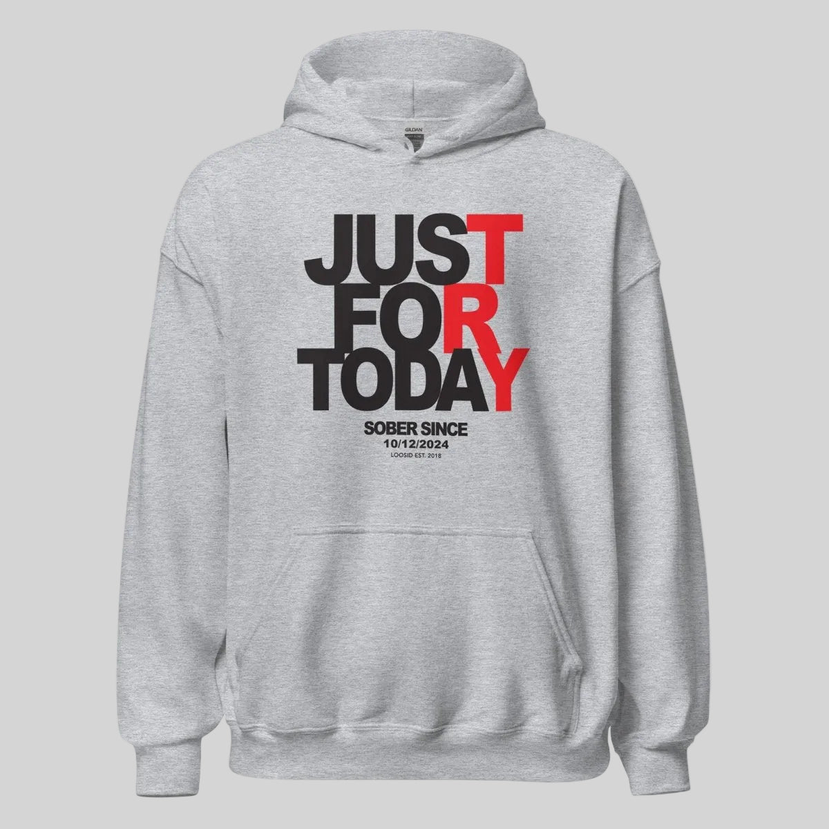 Just For Today Custom Sobriety Date Recovery Hoodie close-up view (view 42)