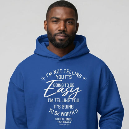 I'm Not Telling You It's Easy Custom Sobriety Date Recovery Hoodie close-up view (view 12)