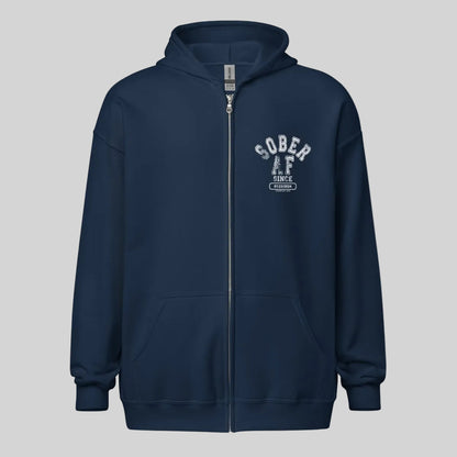Sober AF Since Unisex Zip Recovery Hoodie graphic detail (view 4)