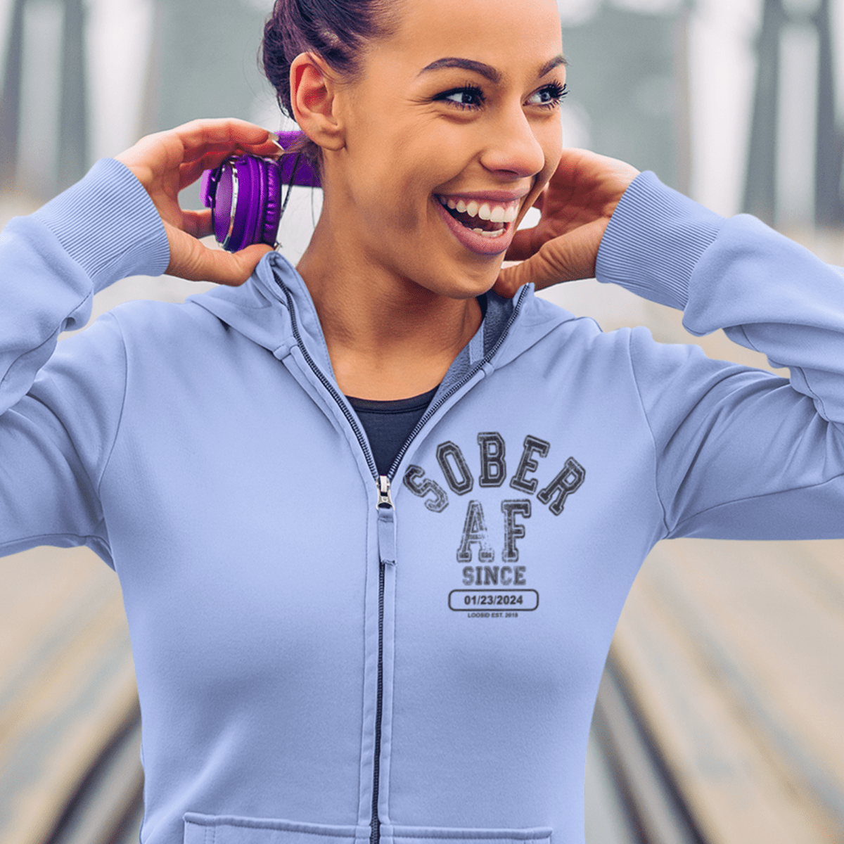 Sober AF Since Unisex Zip Recovery Hoodie packaging detail (view 8)
