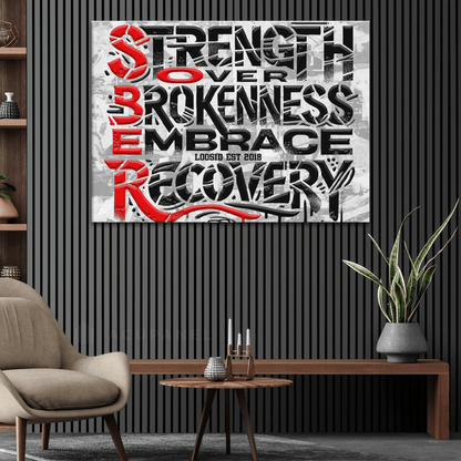 SOBER Strength Graffiti Canvas for Bold Recovery Decor Sobriety Art close-up view (view 2)