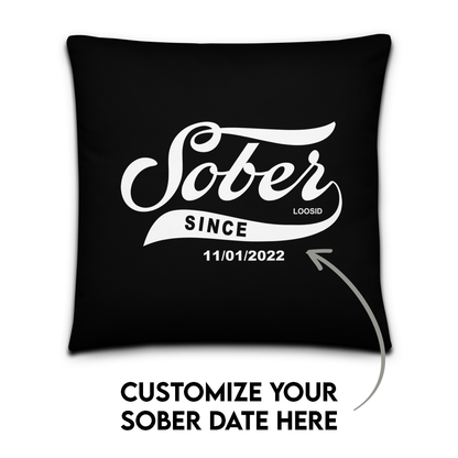 Sober Since Sober Pillow flat lay styled image (view 3)