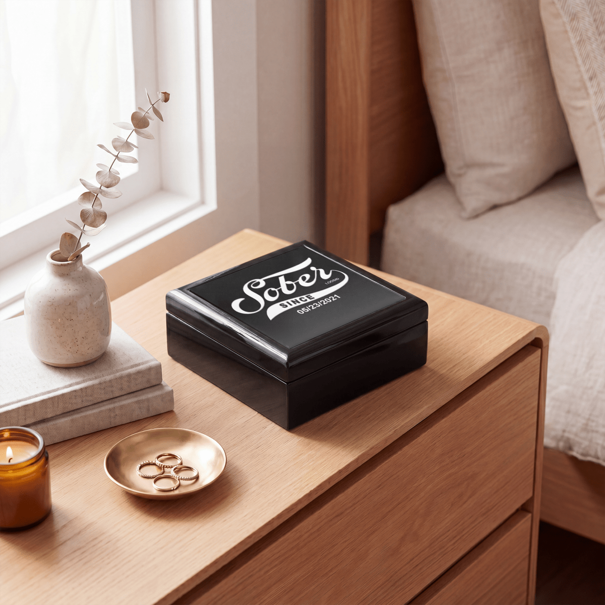 Loosid Sober Since Keepsake Box Sobriety Gift featuring the design