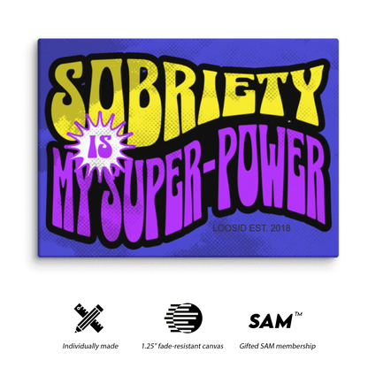Super Power Canvas with Inspiring Recovery Message Sobriety Art flat lay styled image (view 3)