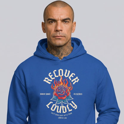 Recover Loudly Custom Sobriety Date Recovery Hoodie fit detail (view 39)