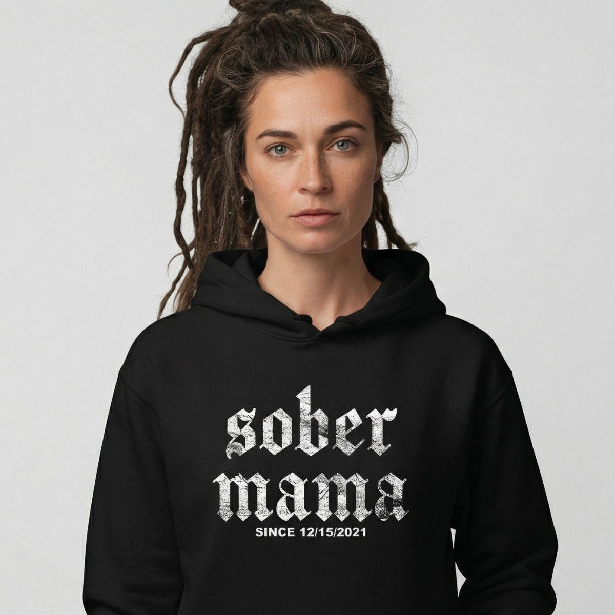 Sober Mama Recovery Hoodie close-up view (view 2)