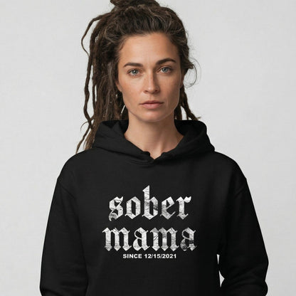 Sober Mama Recovery Hoodie close-up view (view 2)