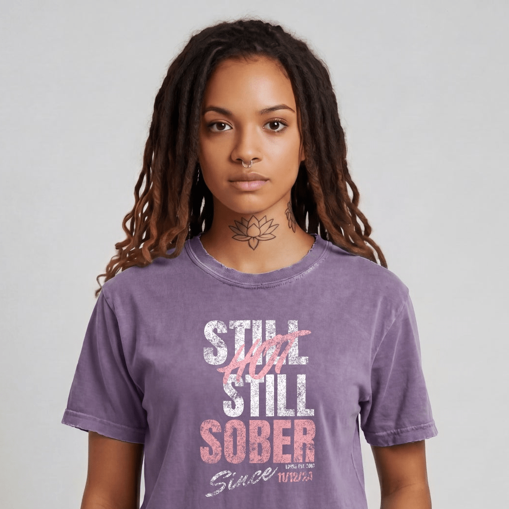 Still Hot Still Sober Women garment dyed Sober T Shirt close-up view (view 12)