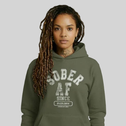 Sober AF Since Recovery Hoodie fit detail (view 19)