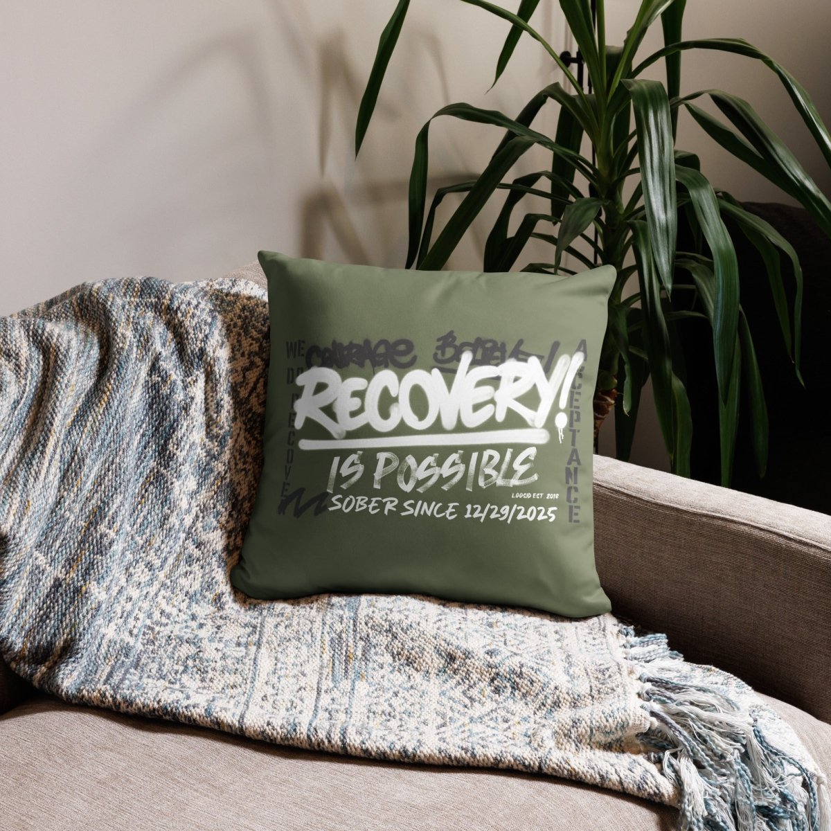 Loosid Recovery is Possible Sober Pillow featuring the design
