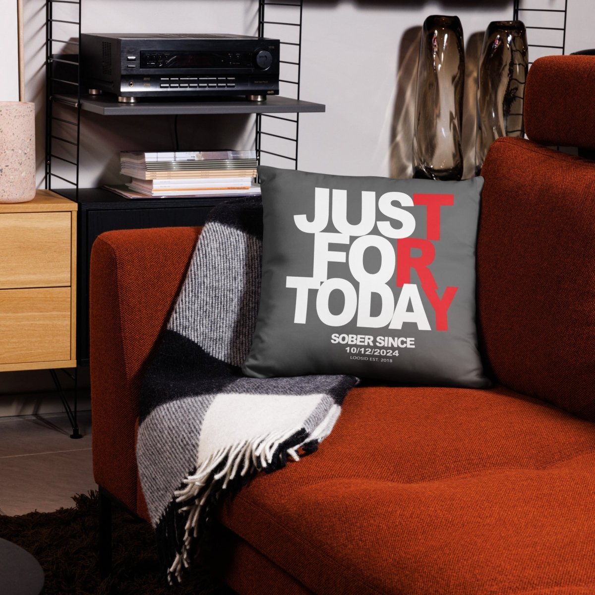 Loosid Just For Today Sober Pillow featuring the design