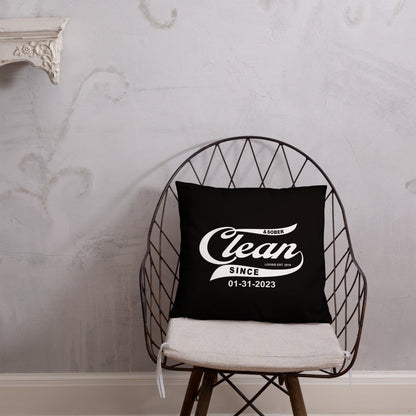 Clean & Sober Since Personalize Date Sober Pillow flat lay styled image (view 13)