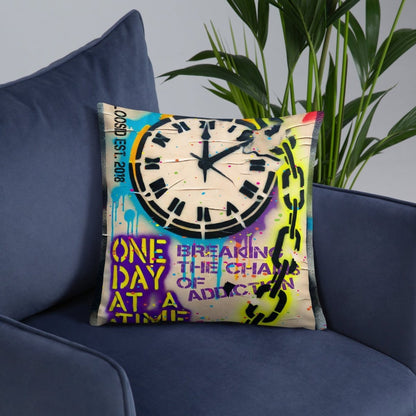 Loosid One Day At A Time Sober Pillow featuring the design
