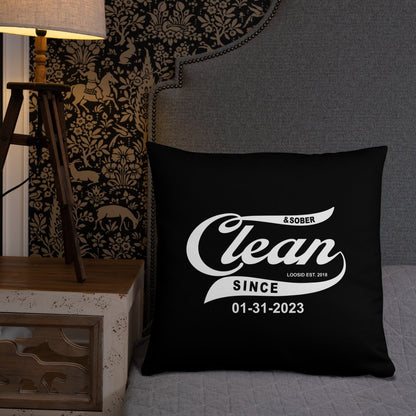 Clean & Sober Since Personalize Date Sober Pillow back view (view 7)