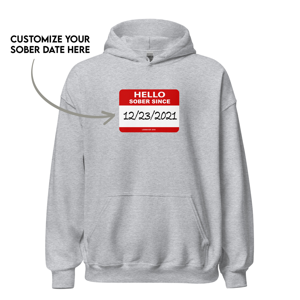 Unisex Hello Sober Since Hoodie w/ Personalized Sobriety Date