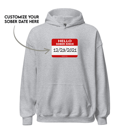 Hello Sober Since Recovery Hoodie flat lay styled image (view 23)