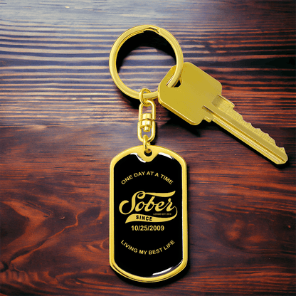 Sober Since Keychain with Date Engraving Sobriety Gift lifestyle view (view 5)
