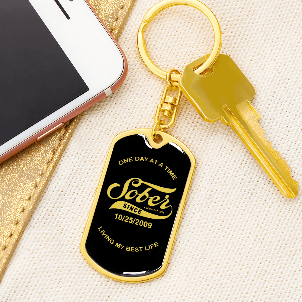 Sober Since Keychain with Date Engraving Sobriety Gift back view (view 7)