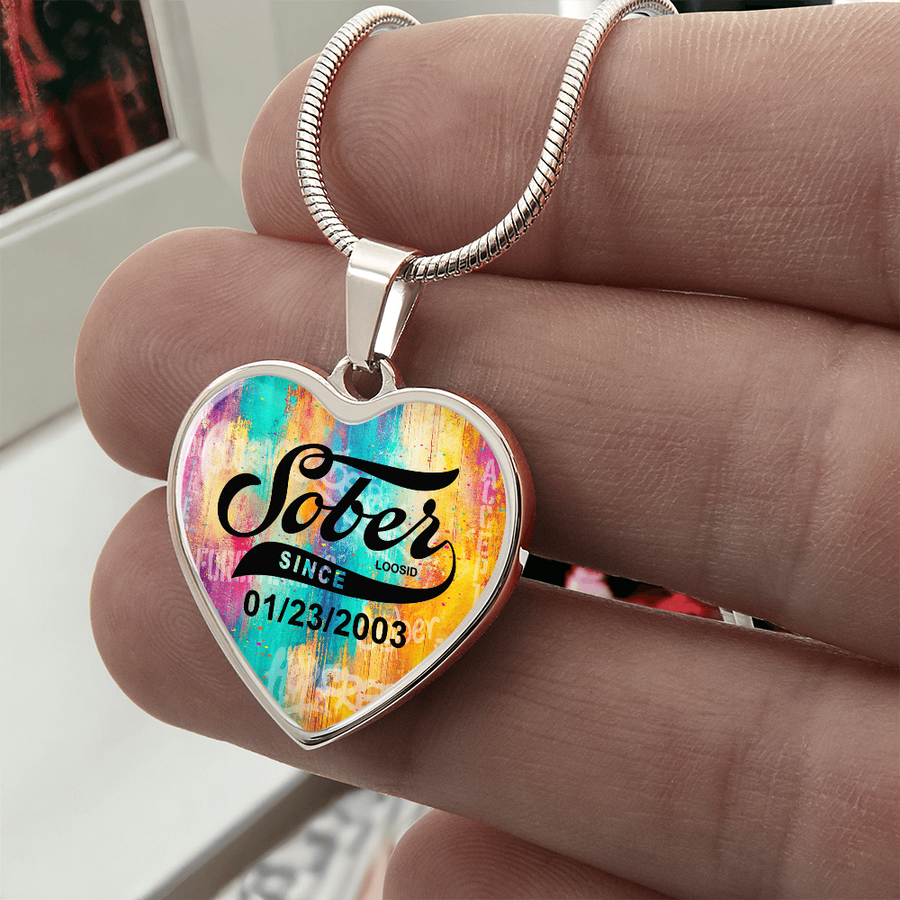 Sobriety Gift | Sober Since Heart Necklace with Personalized Date