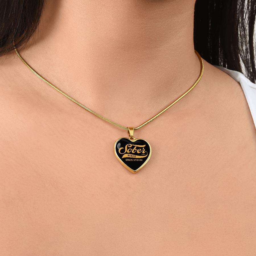 Custom Sobriety Gift necklace with adjustable chain and heart pendant