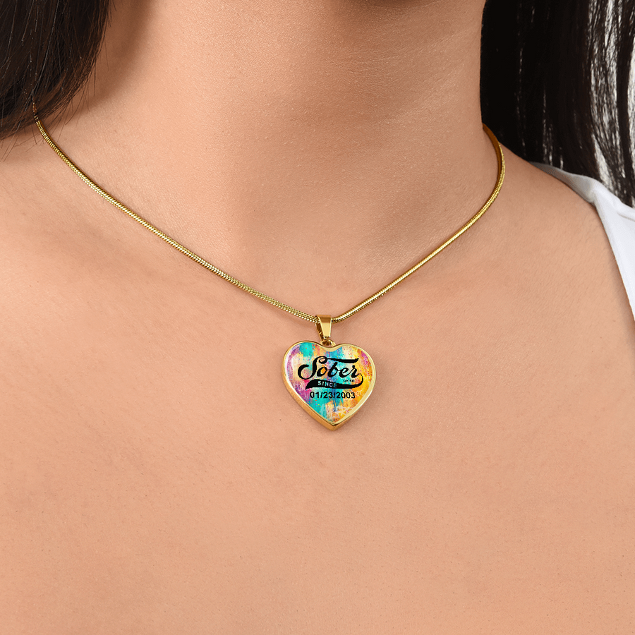 Sobriety Gift | Sober Since Heart Necklace with Personalized Date