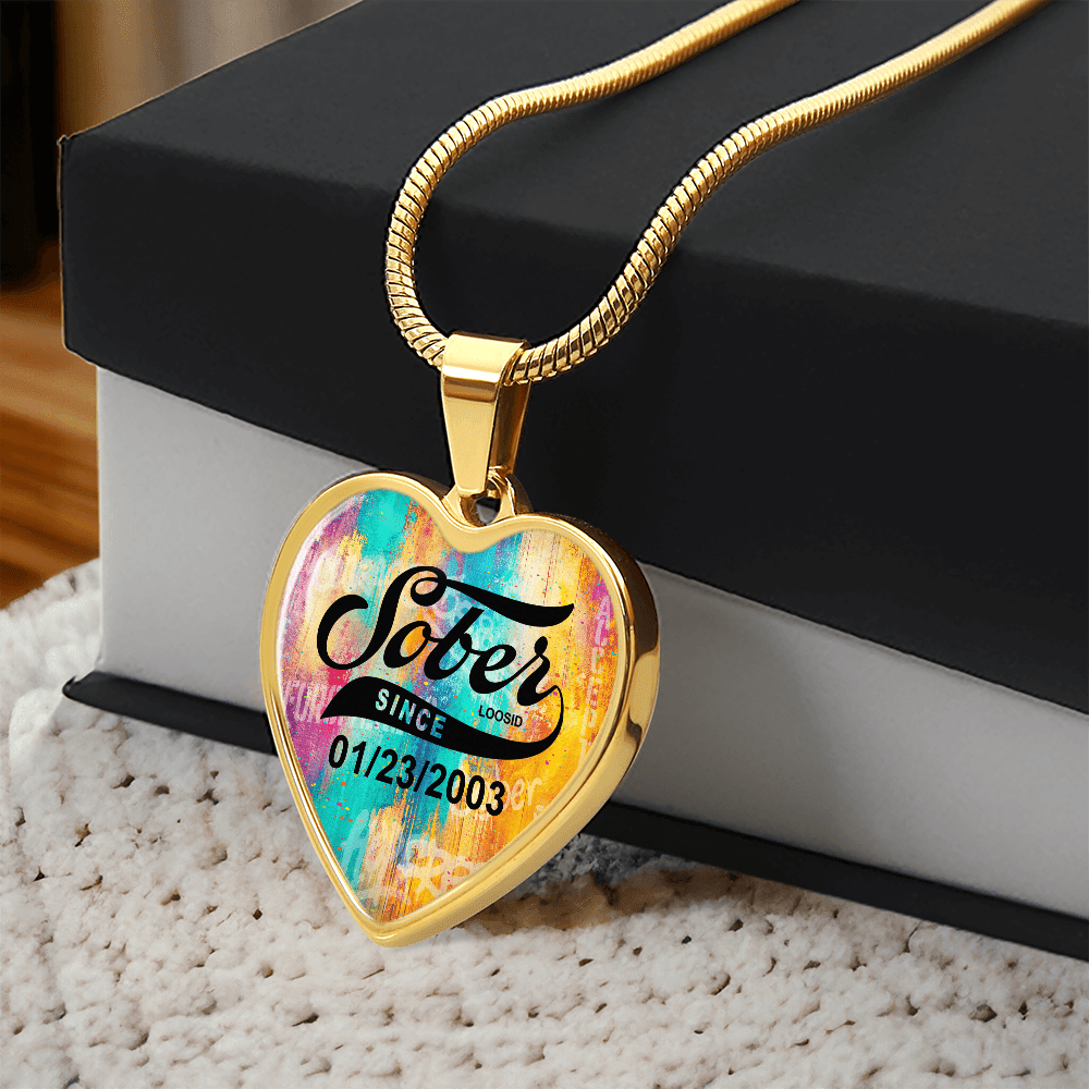 Sober Since Heart Sober Jewelry flat lay styled image (view 3)