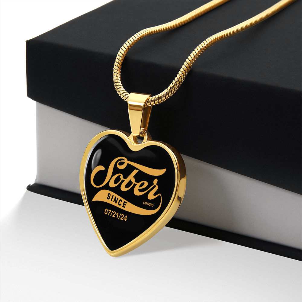 Sobriety Gift Sober Since Heart Necklace with engraved personalized date